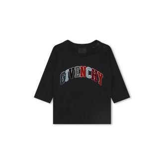 GIVENCHY KIDS T-Shirt Nera Con Firma Multicolore
