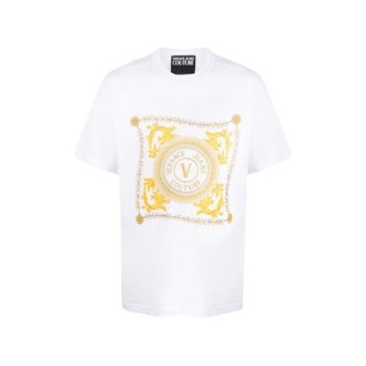 T-shirt di Versace da uomo, colore bianco. Modello girocollo e maniche corte. Stampa foulard. 