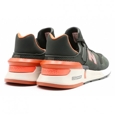 Sport Sneakers In Green Suede And Mesh With Orange Details