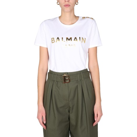 balmain t-shirt with laminated logo print | SHOPenauer