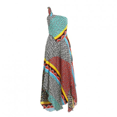 One-shoulder Dress With Foulard Print