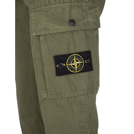 STONE ISLAND Pantalone Cargo Uomo Verde Militare In Cotone Garzato Effetto  \