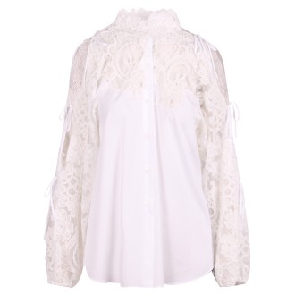 Ermanno Scervino Floral Lace Application Cotton Shirt 46