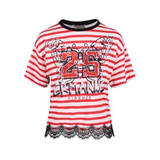 Ermanno Firenze Lace Details Cotton T-Shirt 40