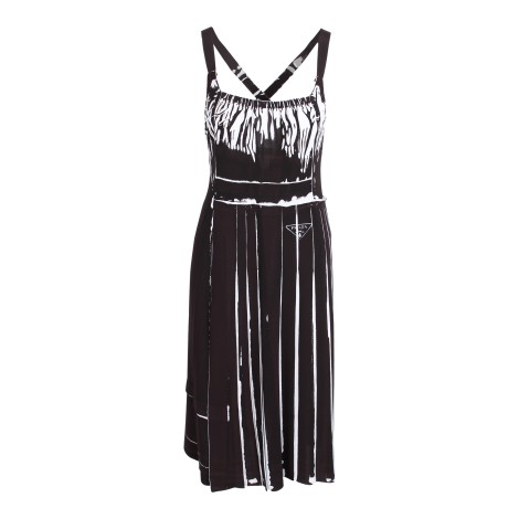 Prada Striped Print Viscose Midi Dress 44