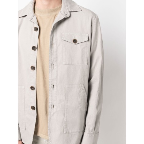MANUEL RITZ giacca camicia grigio chiaro in cotone e lino