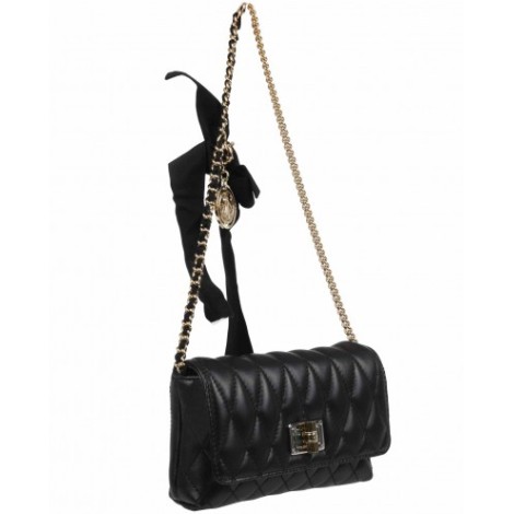 Lanvin black quilted wallet on chain