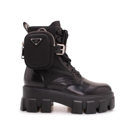 Prada 'Monolith' Lace-Up Leather Ankle Boots 40