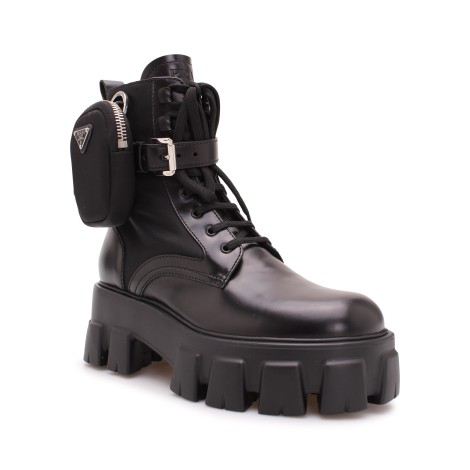 Prada 'Monolith' Lace-Up Leather Ankle Boots 40
