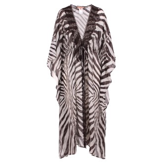 Ermanno Scervino Long Zebra Stripe Print Kaftan Dress U