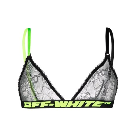 OFF-WHITE Reggiseno In Pizzo Nero Con Banda Logata Verde Fluo