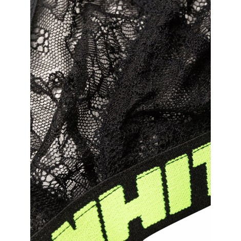 OFF-WHITE Reggiseno In Pizzo Nero Con Banda Logata Verde Fluo