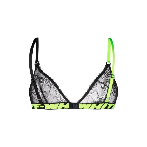 OFF-WHITE Reggiseno In Pizzo Nero Con Banda Logata Verde Fluo