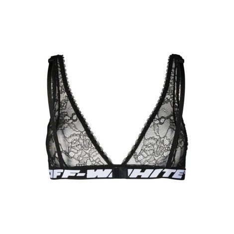 OFF-WHITE Reggiseno Elasticizzato In Pizzo Nero Con Banda Logata