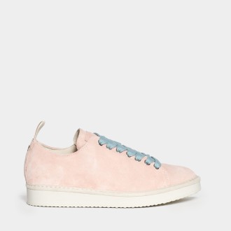 Sneakers in pelle scamosciata rosa laccio azzurro