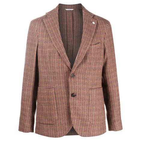 MANUEL RITZ blazer in lana marrone con motivo pied de poule