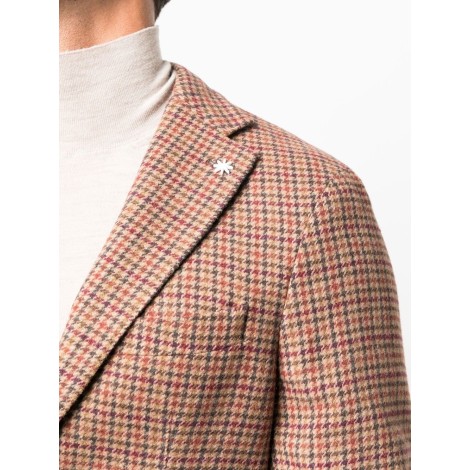 MANUEL RITZ blazer in lana marrone con motivo pied de poule