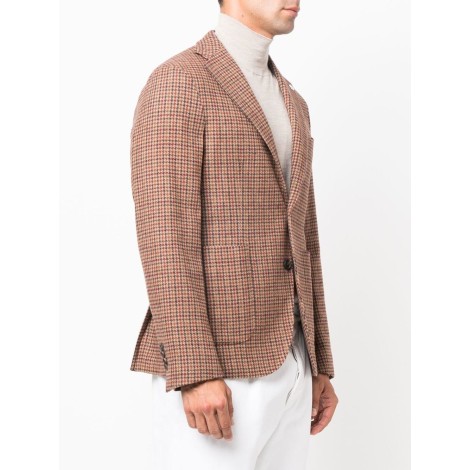 MANUEL RITZ blazer in lana marrone con motivo pied de poule