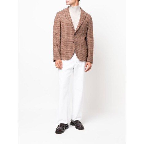 MANUEL RITZ blazer in lana marrone con motivo pied de poule