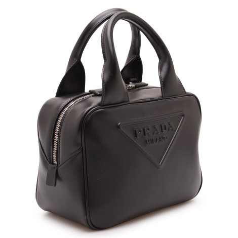 Prada embossed logo leather handbag outlet