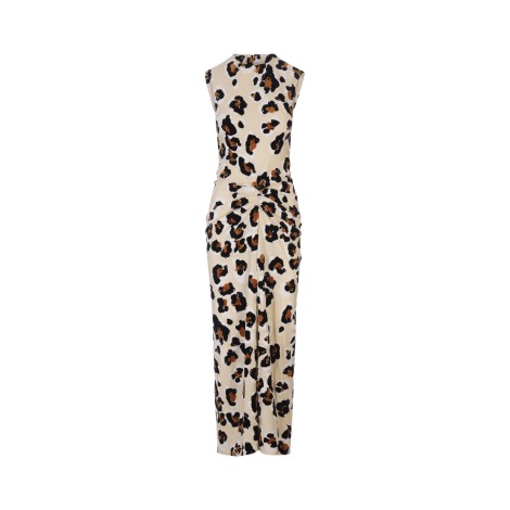 MARNI Vestito Lungo Smanicato Beige Con Motivo Leopardato