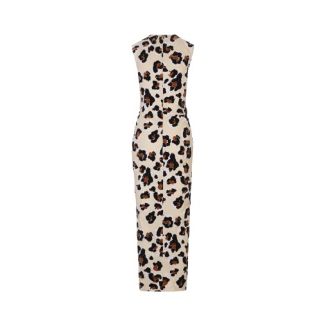 MARNI Vestito Lungo Smanicato Beige Con Motivo Leopardato