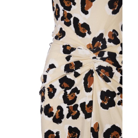 MARNI Vestito Lungo Smanicato Beige Con Motivo Leopardato