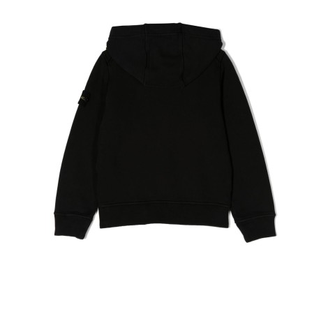 STONE ISLAND JUNIOR Felpa Zippata Nera Kids Con Cappuccio e Badge Logo