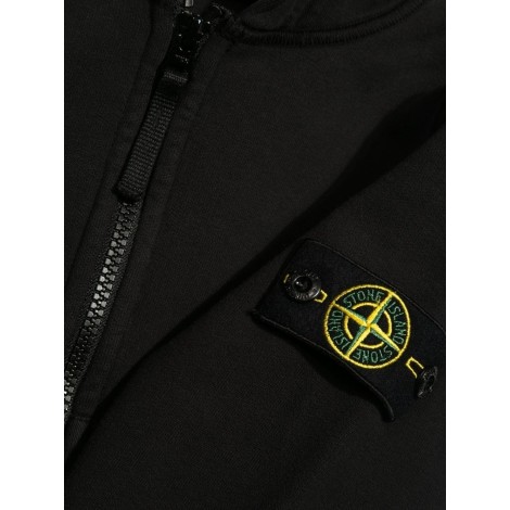 STONE ISLAND JUNIOR Felpa Zippata Nera Kids Con Cappuccio e Badge Logo