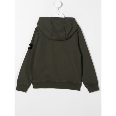 STONE ISLAND JUNIOR Felpa Zippata Verde Militare Kids Con Cappuccio e Badge Logo