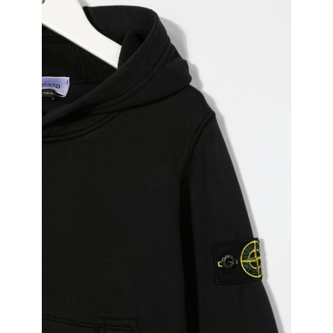 STONE ISLAND JUNIOR Felpa Nera Kids Con Cappuccio e Badge Logo