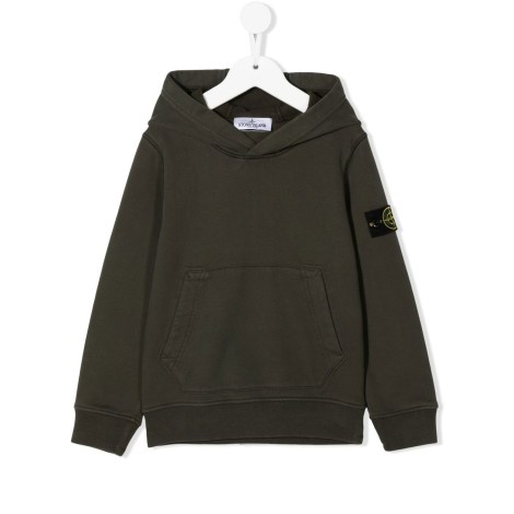 STONE ISLAND JUNIOR Felpa Verde Militare Kids Con Cappuccio e Badge Logo