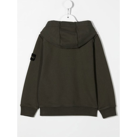 STONE ISLAND JUNIOR Felpa Verde Militare Kids Con Cappuccio e Badge Logo