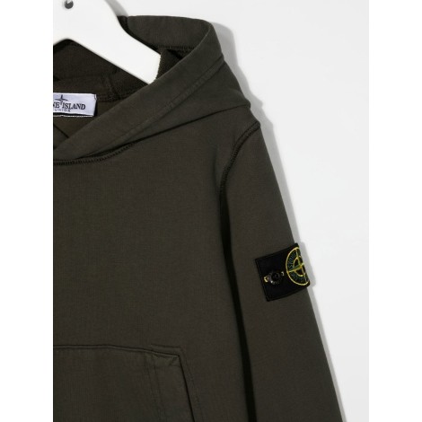 STONE ISLAND JUNIOR Felpa Verde Militare Kids Con Cappuccio e Badge Logo