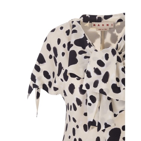 MARNI Tubino Lungo In Crepe Di Seta Avorio Con Stampa Pop Dots