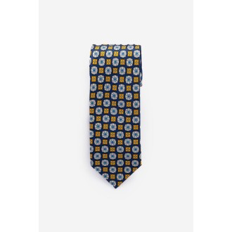 BLUE & BROWN Cravatta sartoriale in seta stampata a mano