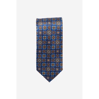 BLUE & BROWN Cravatta sartoriale in seta stampata a mano