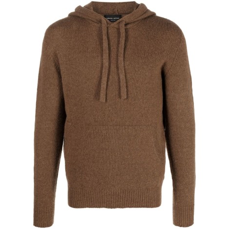 ROBERTO COLLINA felpa con cappuccio in maglia di lana merino marrone