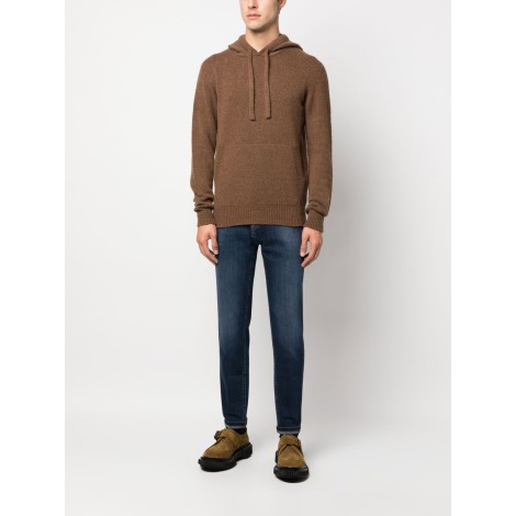 ROBERTO COLLINA felpa con cappuccio in maglia di lana merino marrone