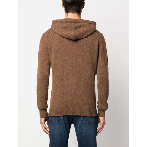 ROBERTO COLLINA felpa con cappuccio in maglia di lana merino marrone