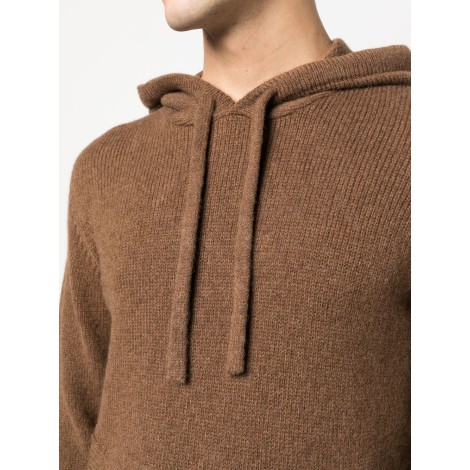 ROBERTO COLLINA felpa con cappuccio in maglia di lana merino marrone