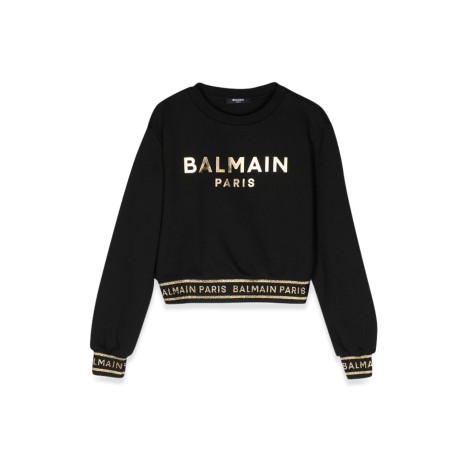 balmain cropped sweatshirt logoed cuffs and waistband