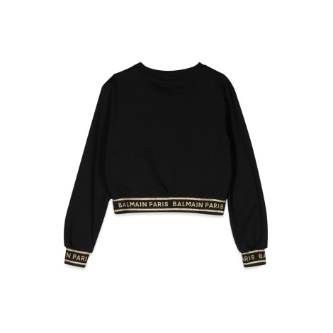balmain cropped sweatshirt logoed cuffs and waistband