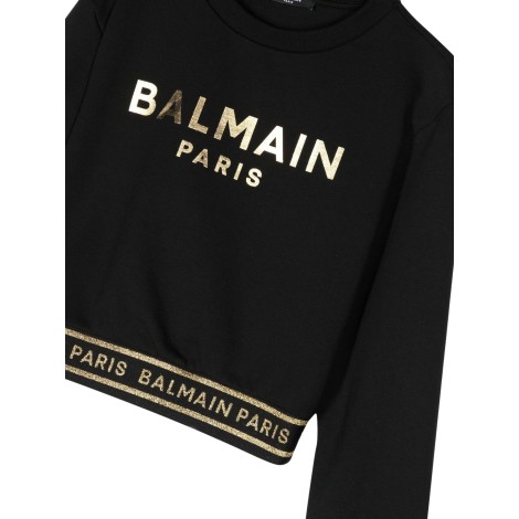 balmain cropped sweatshirt logoed cuffs and waistband