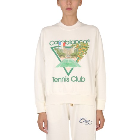 casablanca tennis club print crewneck sweatshirt