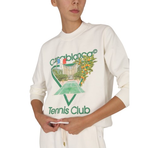 casablanca tennis club print crewneck sweatshirt