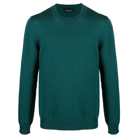 ROBERTO COLLINA maglione girocollo in lana merino color verde mare