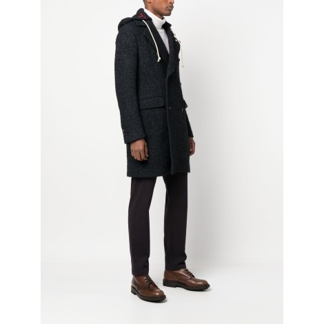 MANUEL RITZ Cappotto doppiopetto in lana blu navy con stampa chevron