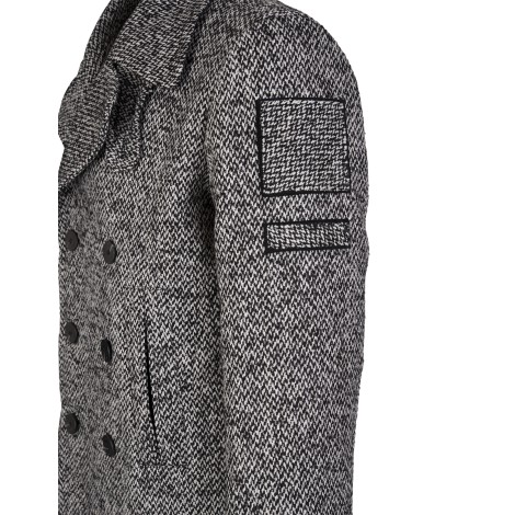 NEIL BARRETT Cappotto Doppiopetto In Tweed Nero e Bianco