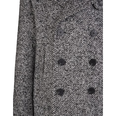 NEIL BARRETT Cappotto Doppiopetto In Tweed Nero e Bianco